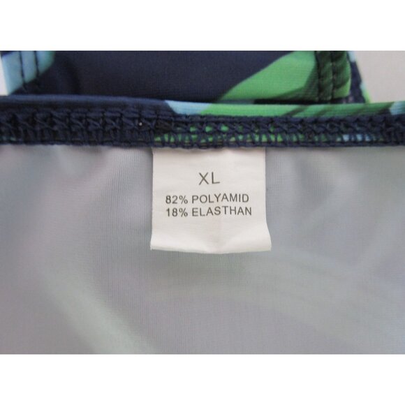 Bikini Swim Bottom Size XL Hawaiian Aloha Navy Print High-Waist Drape Front NWOT - Picture 3 of 6